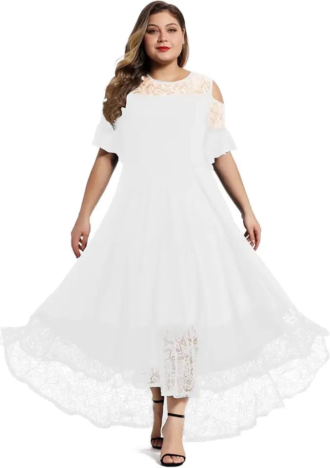 LALAGEN Womens Plus Size Lace Cold Shoulder Casual Long Plain Evening Party Maxi Dress L-5X