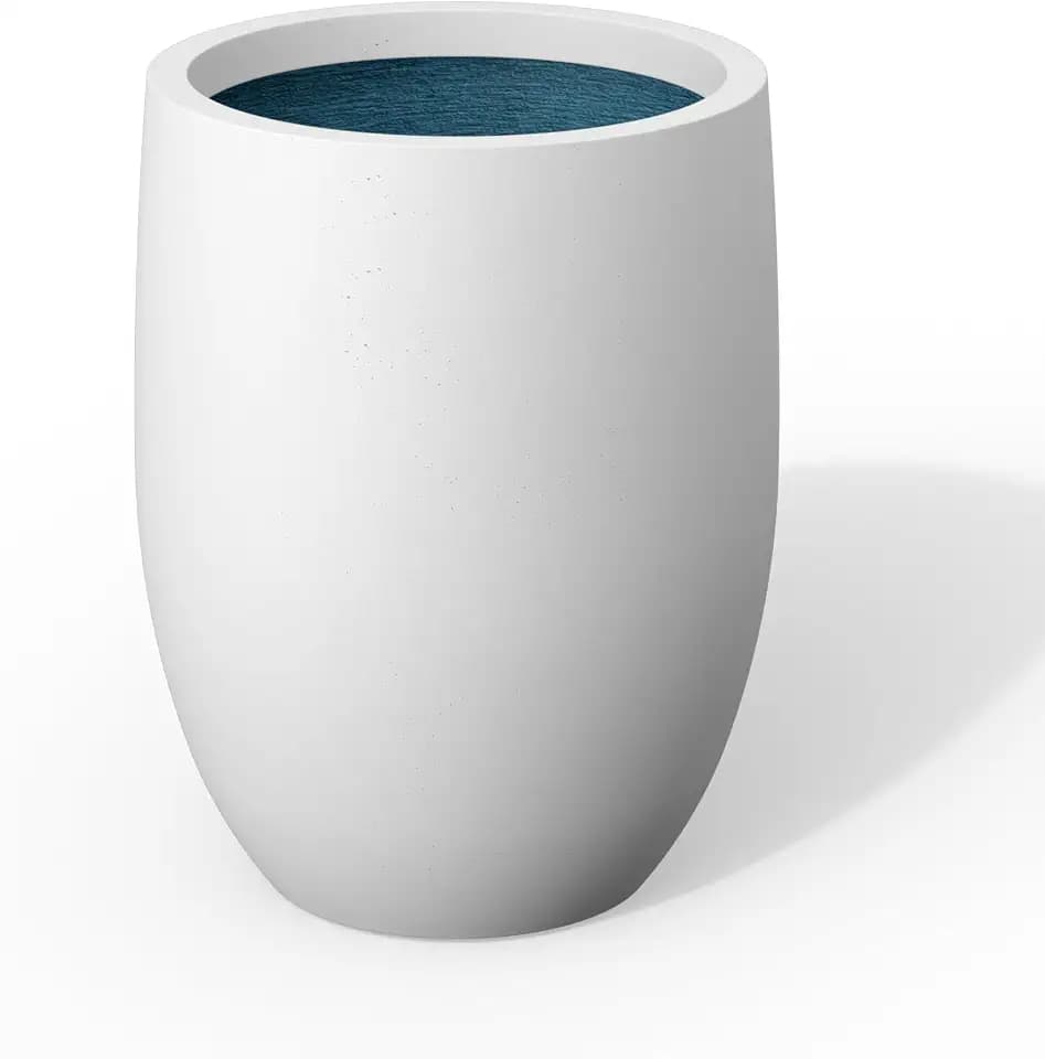 Kante Accent Round Curved White Concrete Planter 12.6" Dia, Outdoor