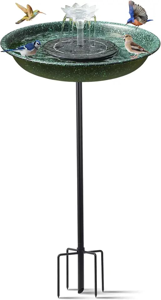 Yiabivo Solar Powered Metal Bird Bath with Fountains for Hummingbirds,Stable Stylish Design with 5-Prong Base Metal Stake Bird Baths for Outside Lawn Patio Yard Garden