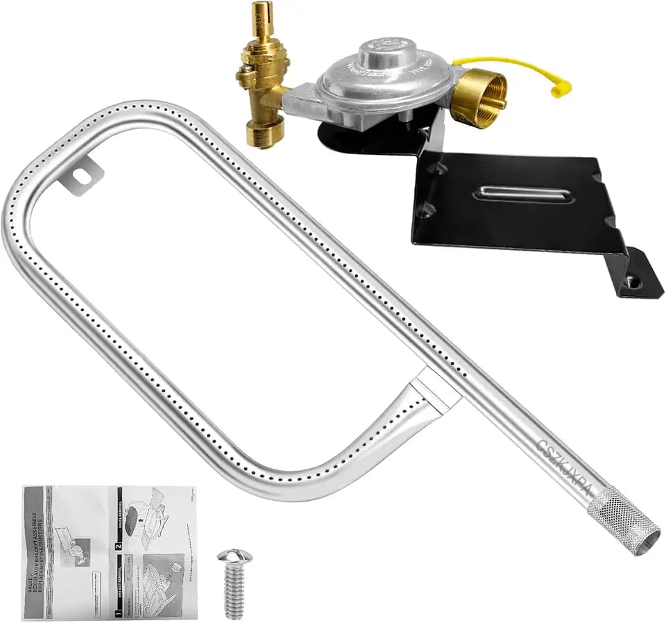80477 Regulator with 69957 Burner Tube for Weber Q Grill Parts,for Weber Q100,Q120, Fit for Grill Models:386002,386001,516002,516501,516801,516501–Gas Valve Regulator &17IN Burner Replacement Kit.