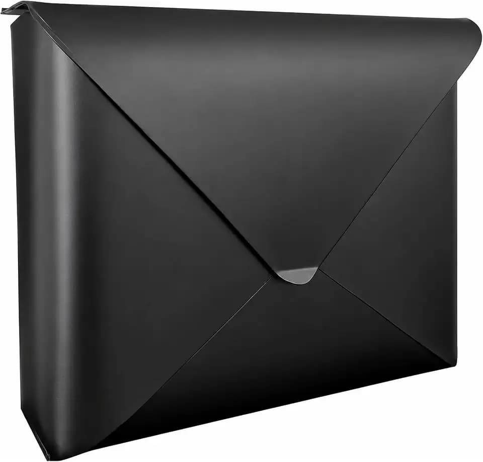 NACH Sleek Envelope Waterproof Wall Mount Mailbox, Large for Outside, Extra Large Capacity, Black, 12.5x4x10 Inches, MB-6950