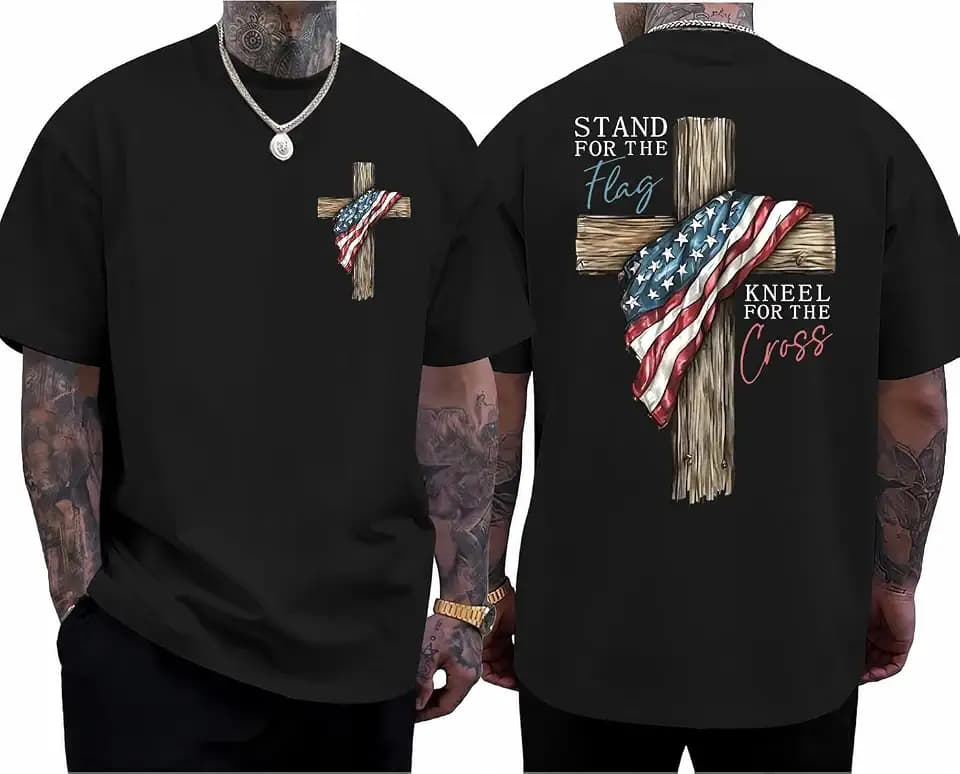 Christian Patriotic Faith Shirts, Stand for The Flag Kneel for The Cross Shirt Men Women Graphic Short Sleeve T-Shirt Tee