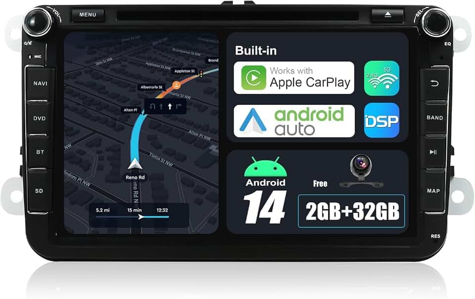 JOYX Android 12 Autoradio Passt für VW Passat/Golf/Skoda/Seat - GPS 2 Din - Rückfahrkamera Canbus KOSTENLOS - 2G+32G - 8 Zoll - Unterstützen DAB+ Lenkradsteuerung 4G WiFi Bluetooth Mirrorlink Carplay