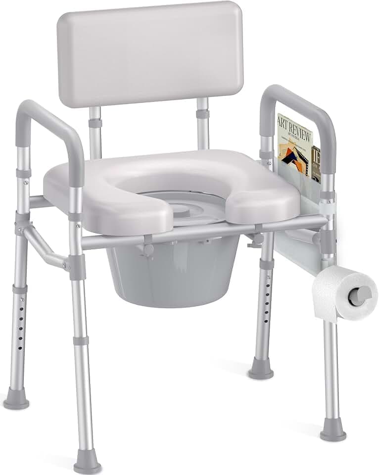 HOMLAND Bedside Commode Toilet, Padded Seat & Backrest, Enhanced Crossbar