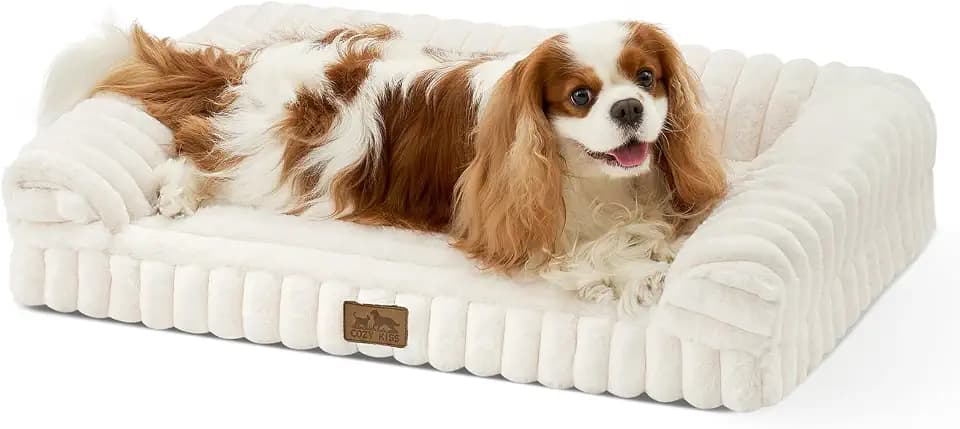 COZY KISS Ultra Soft Faux Rabbit Fur Dog Bed, Small Dogs, 30"x20", Cream