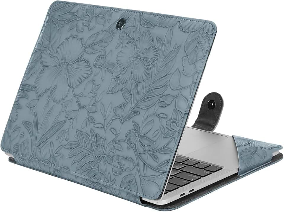 MOSISO PU Leather Sleeve Case, Embossed Hibiscus Portfolio Protective Stand Cover