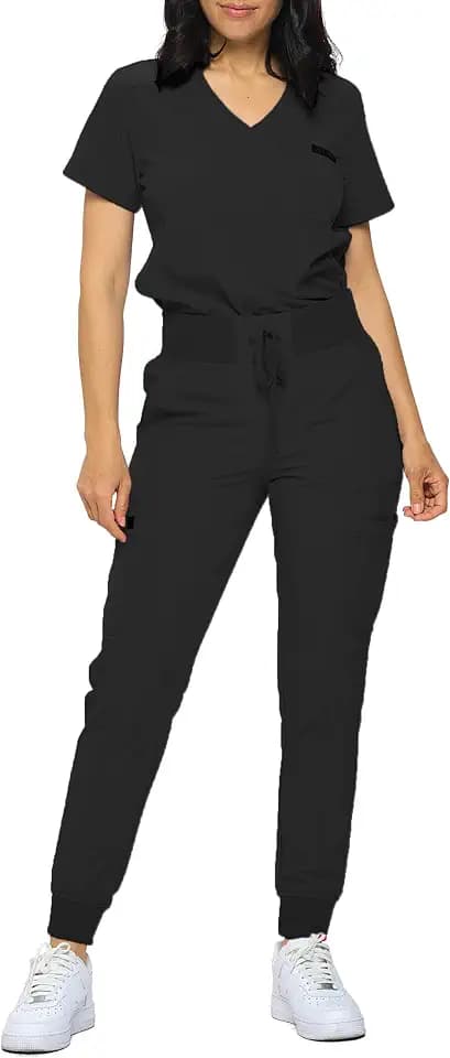 Monarch Uniforms Slim Fit Stretchy Scrubs Women's Jogger Scrub Set Slim Jogger Scrubs with Tuck-In Top for Women