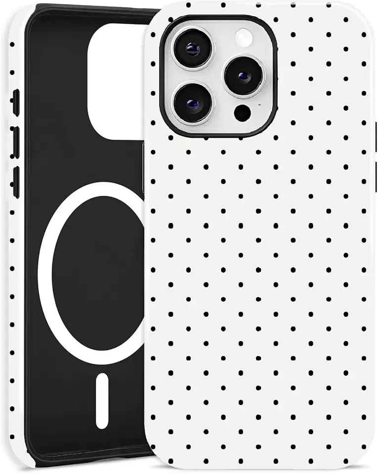 Polka Dot Phone Case Compatible with MagSafe,Trendy Cute Aesthetic Hybrid 2 Layer Case for iPhone 13,Glossy White
