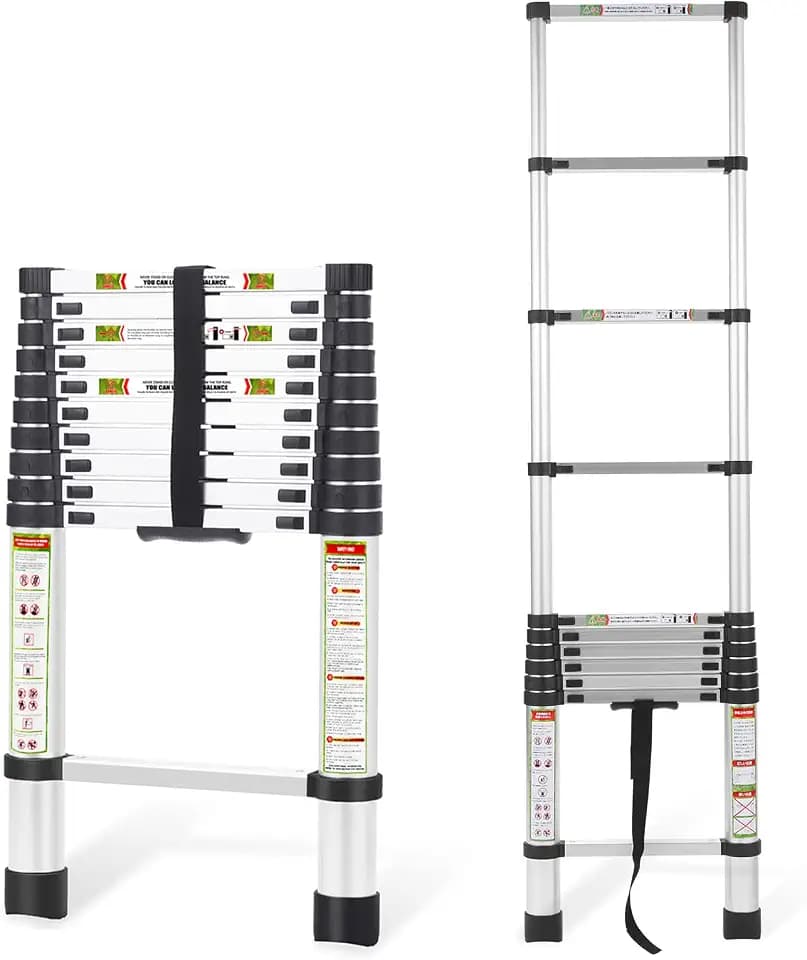 RIKADE Telescopic Ladder, 10.5 ft Aluminum Telescoping Ladder with Non-Slip Feet, Portable Extension Ladder for Household and Outdoor Working, 330 lb Capacity