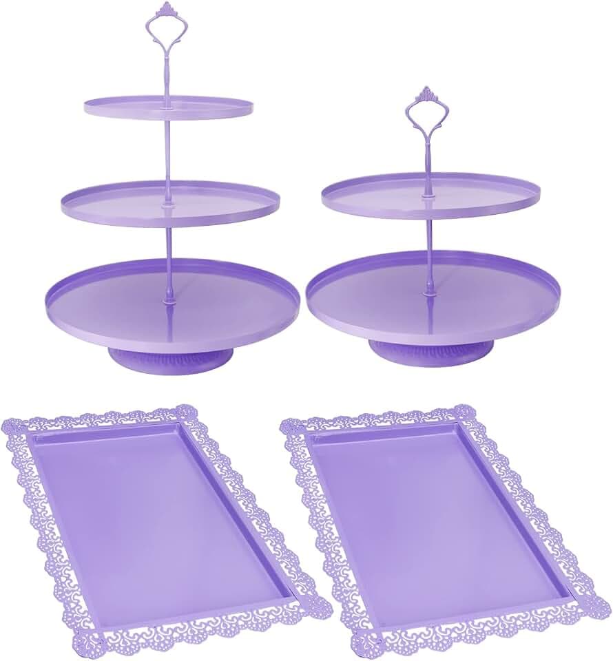 Set of 4 Pcs Iron Cake Stand Cake Holder Dessert Serving Trays for Wedding Birthday Party Baby Shower Display (Purple)