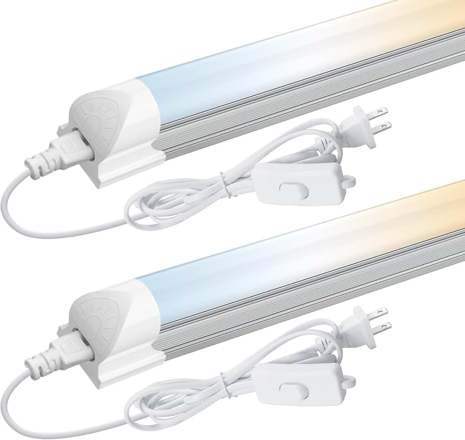 CNSUNWAY LED Shop Light 2FT, 20W 2400LM, 3 Color Changing 3500K/5000K/6500K