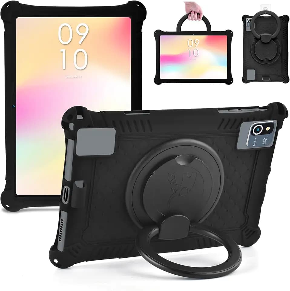 DETUOSI 10.1 inch Silicone Tablet Case with Rotating Stand, Black