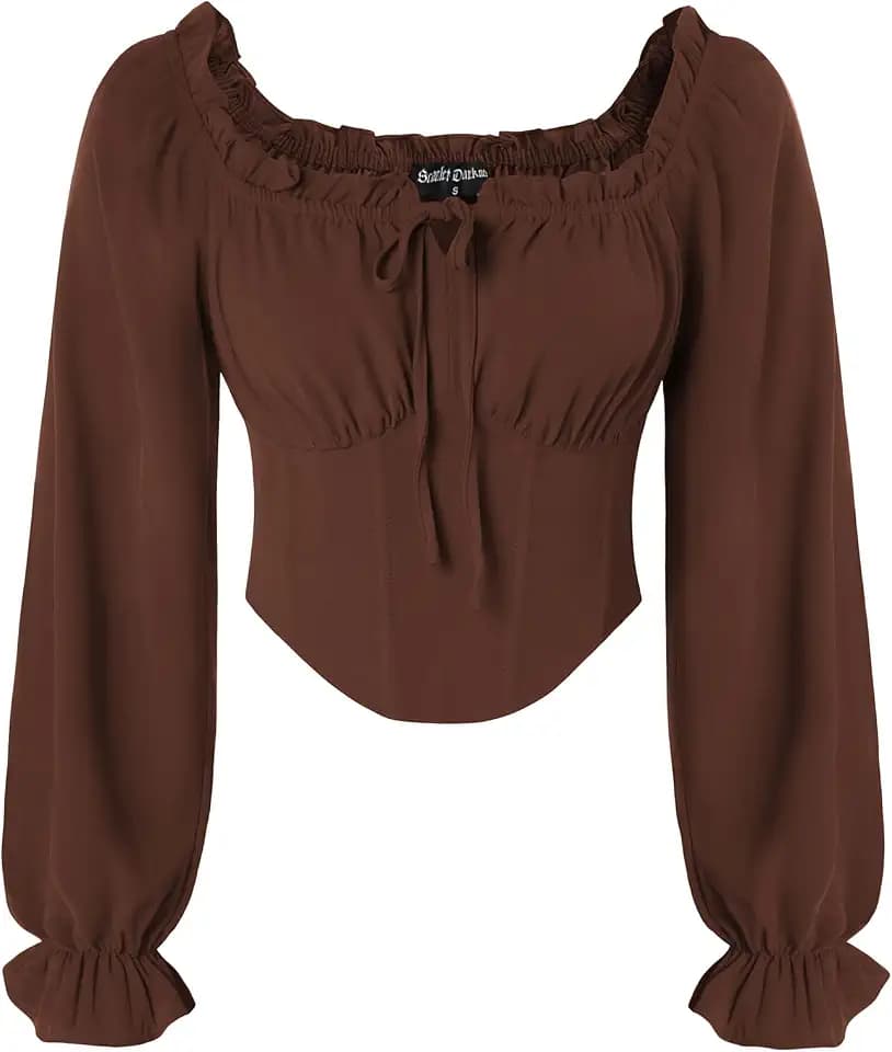 Scarlet Darkness Corset Tops for Women Long Sleeve Renaissance Shirt Blouse