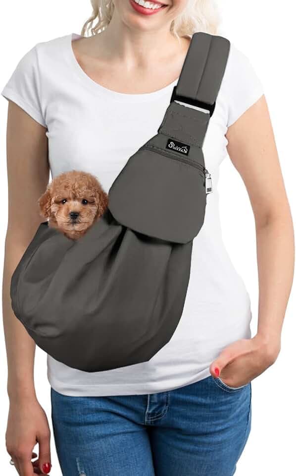 SlowTon Dog Carrier Sling - Thick Padded Shoulder Strap Adjustable, Gray XS