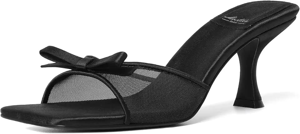 Mostrin Kitten Heels for Women Round Toe Heels With Bow Vintage Mules Sexy Slip on Stiletto Backless Sandals for Party Daily