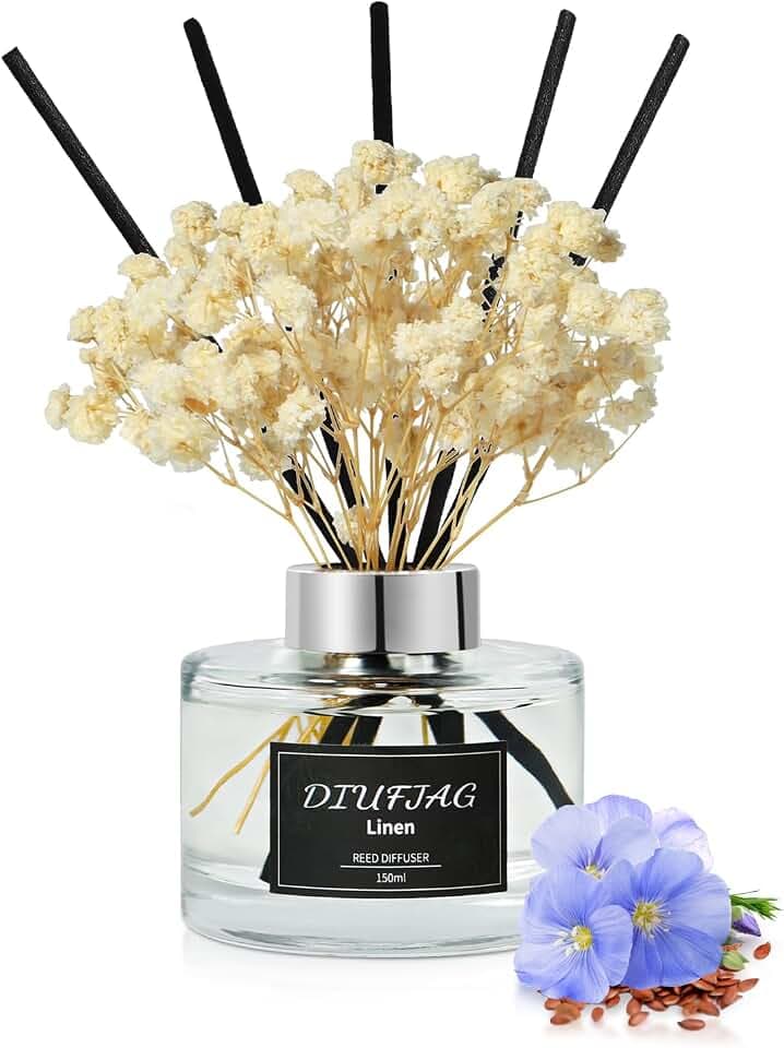Blumen 150ml - Leinen Raumduft Duftstäbchen Mit 8 Stäbchen,Home Duft Linen Reed Diffuser Lufterfrischer für Schlafzimmer Büro Badezimmer Regal Dekor