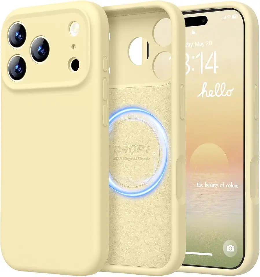 LOVE 3000 Magnetic for iPhone 17 Pro Max Case Silicone, Creamy Yellow