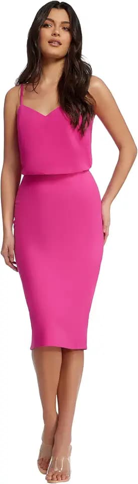 Dress The Population Women's Alondra Blouson Tank Pencil Skirt Midi Dress