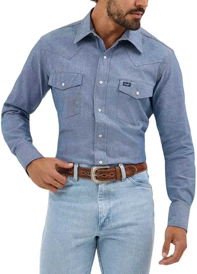 Wrangler Men's Cowboy Cut Firm Finish Western Long Sleeve Snap Work Shirt