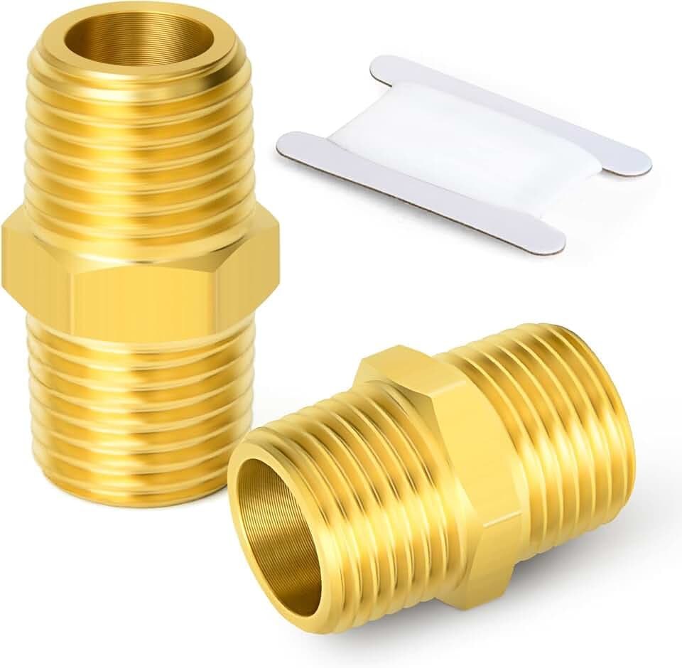 ERGAOBOY 2 Stück 1/4" x 1/4" Messing BSP Außensechskant Nippelverschraubung, gerader Stecker auf Stecker