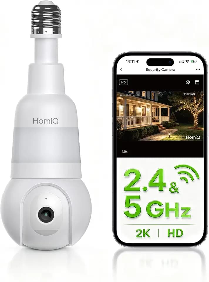 3MP 2K WiFi Light Bulb Camera with Alexa,Full-Color Night Vision,12x