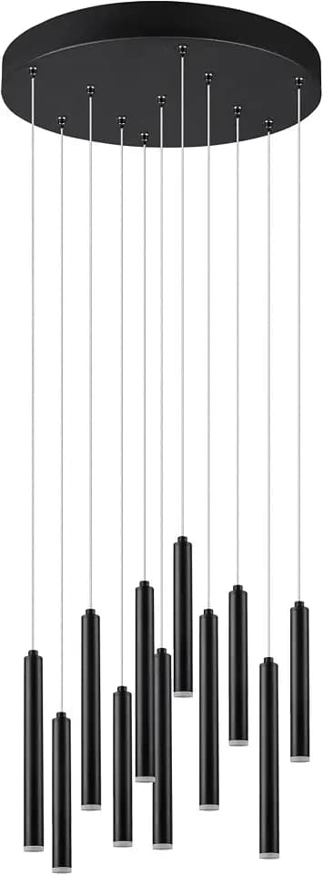 Trio Leuchten LED Pendelleuchte Tubular 321691132, Metall Schwarz matt, inkl. 11x 2,8 Watt LED, Switch Dimmer