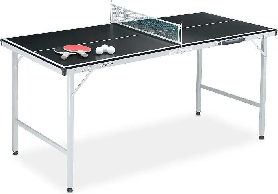 Relaxdays Tischtennisplatte, klappbarer Tischtennistisch mit Netz, schwarz