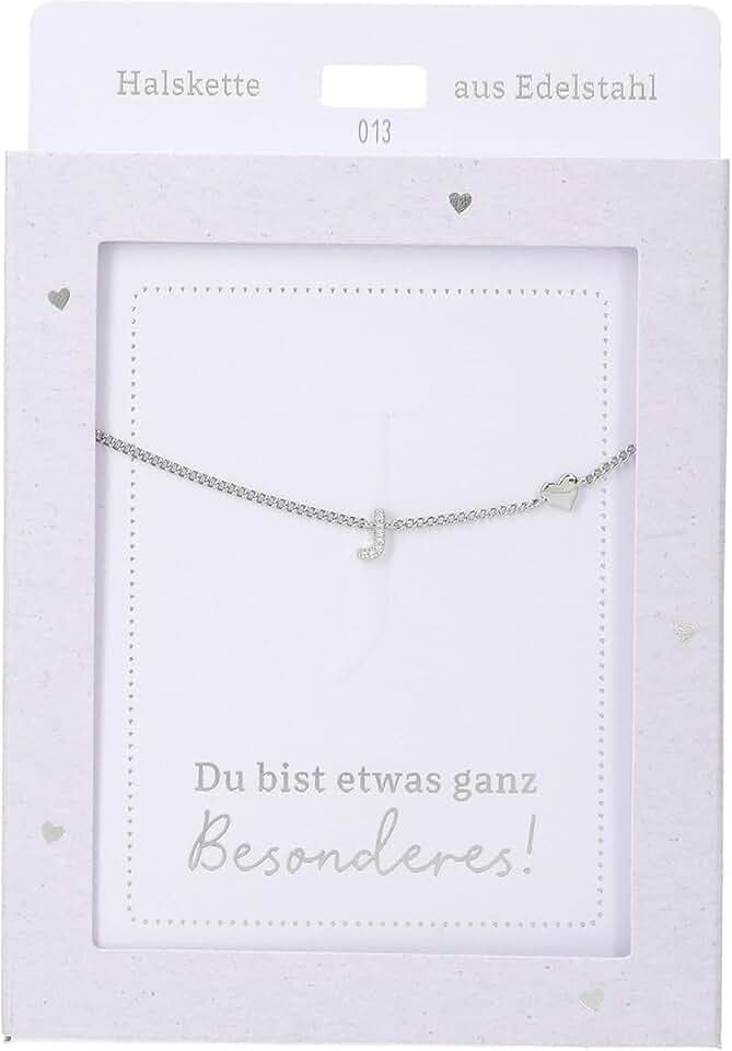 Depesche 13895.13 Halskette mit Buchstabe J und Herz, versilbert, variabel in der Länge tragbar (42 cm + 5 cm), als Geschenk oder kleine Aufmerksamkeit