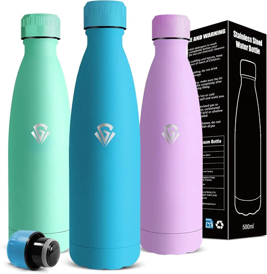Trinkflasche Edelstahl, Wasserflasche 500ml, Trinkflasche Kinder, BPA-Frei, Wasserflasche Auslaufsicher, Doppelwandige Vakuumisolierte, für Schule, Zuhause, Freizeit, Angeln