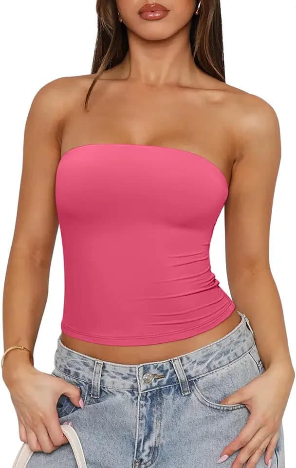 REORIA Women's Strapless Tube Tops Double Lined Non-Slip Y2K Crop Tank Top