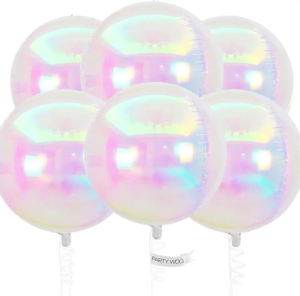 PartyWoo Iridescent Foil Balloons 6pcs Large Round Giant Jumbo 4D Balloons
