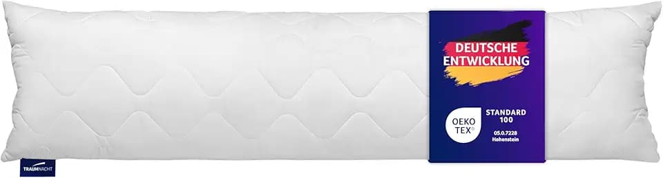 Traumnacht Seitenschläferkissen aus softer Microfaser, 2.000 Gramm Füllgewicht mit Reißverschluss, 40 x 200 cm, waschbar, Öko-Tex zertifiziert, entwickelt in Deutschland