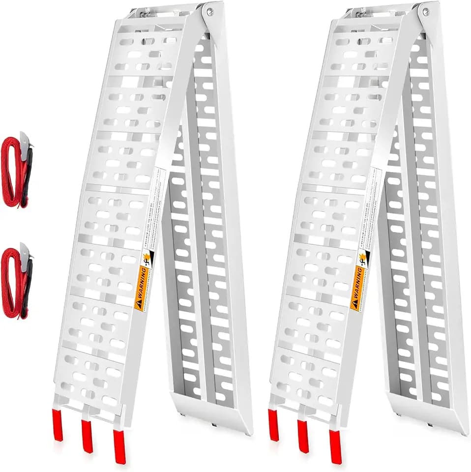 ATV Ramps for Pickup Trucks 2pc, 7.5 ft Folding Aluminum Truck Ramps, Punch Plate Traction, Rubber-Tipped Fingers, Load Straps Included, 1,500 lb Capacity, 89 x 12 in