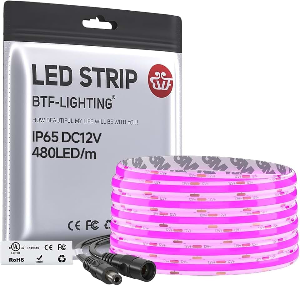 BTF-LIGHTING UL Listed Purple Color FCOB COB LED Strip Light IP65