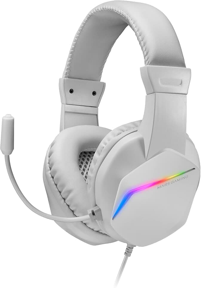 Mars Gaming Gaming MH122, FRGB Over Ear Kopfhörer mit Mikrofon, HiFi Sound, Geräuschunterdrückung, Ultraleichtgewicht, PS4 PS5 Xbox Switch Switch 2 Tablet Windows Mac, Weiß, MH122W, Large