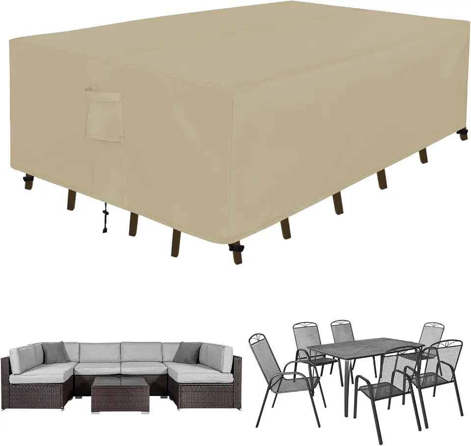 Easy-Going Rectangle Patio Furniture Cover Waterproof Outdoor Dining Table and Chair Cover Anti-UV Outside Sectional Sofa Set Covers (111"L x 74"W x 28"H, Camel)
