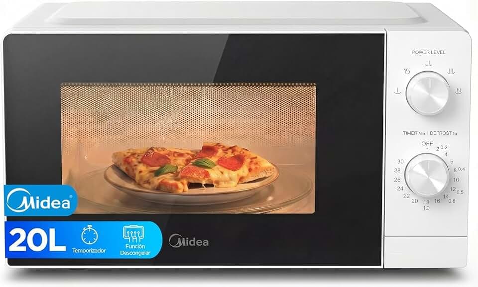 Midea Mikrowelle 20 Liter und 700 W Leistung | Weißer Tisch-Mikrowellenherd mit Drehteller, Auftaufunktion, 5 Leistungsstufen | Mikrowelle mit Timer