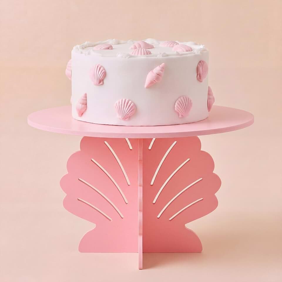 Lallisa 12" Shell Shaped Cake Stand Pink 3D Ocean-themed Party Decorations