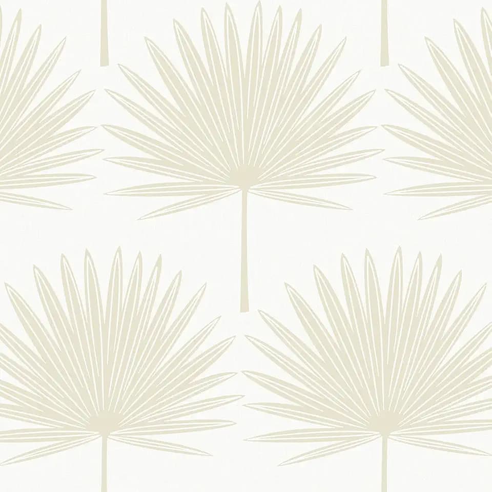 Tempaper Sandstone & Off-White Stamped Palm Removable Peel and Stick Boho Wallpaper, 20.5 in X 16.5 ft, Made in The USA
