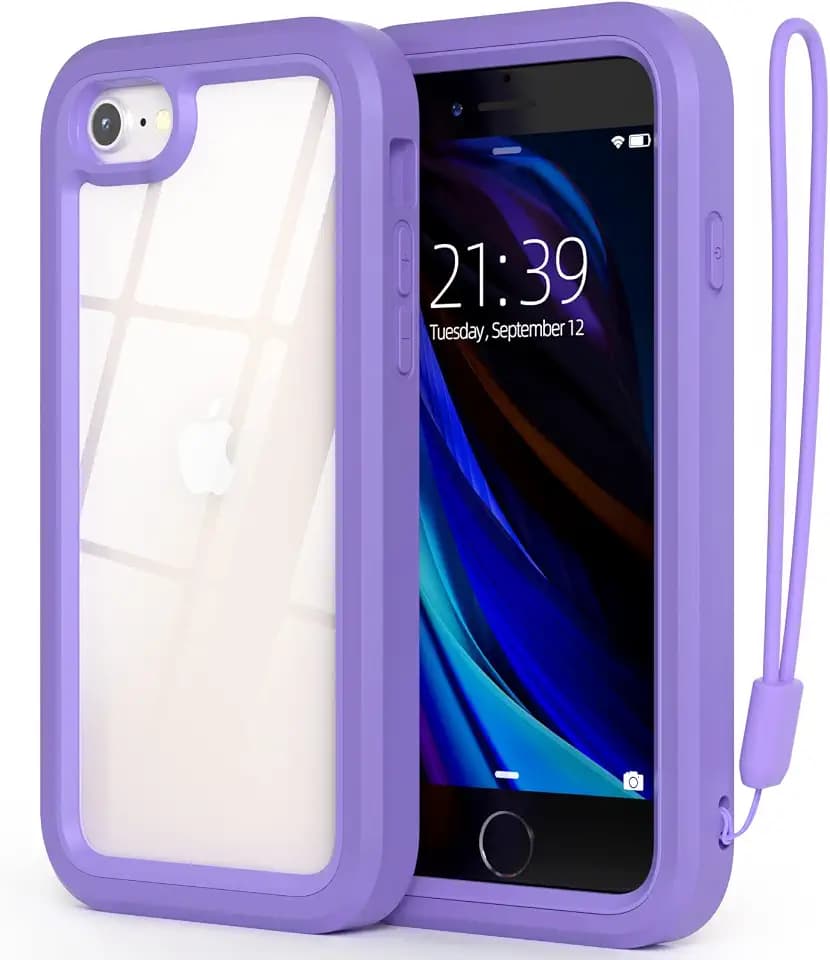 WXR for iPhone SE case 2022/2020,iPhone 8/7/6S/6 case,Soft Silicone Bumper & Crystal Clear Hard PC Back and Inner,3in1 Heavy Dropproof Case for iPhone SE 3rd/2nd 4.7 inch. (Purple)