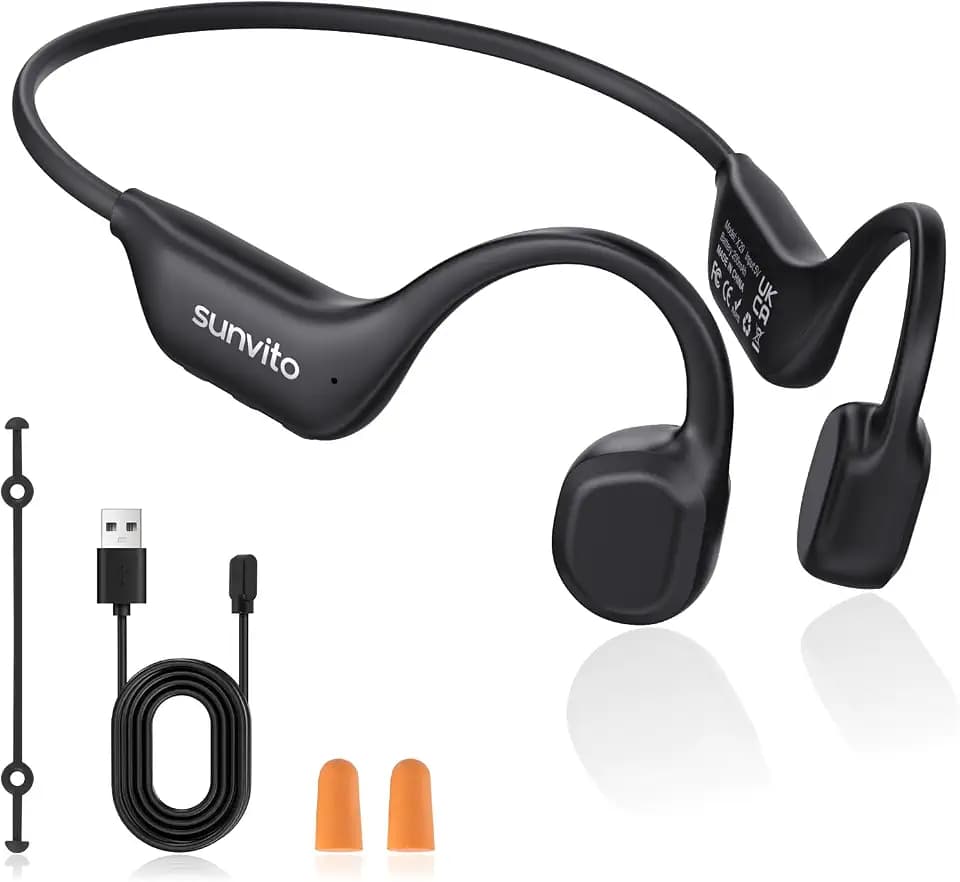 Knochenschall Kopfhörer Bluetooth 6.0, offene Bluetooth-Funkkopfhörer für Sport, wasserdichte, leichte Ohrhörer mit Ohrstöpseln für Laufsport, Fitnessstudio, Radfahren, schwarz