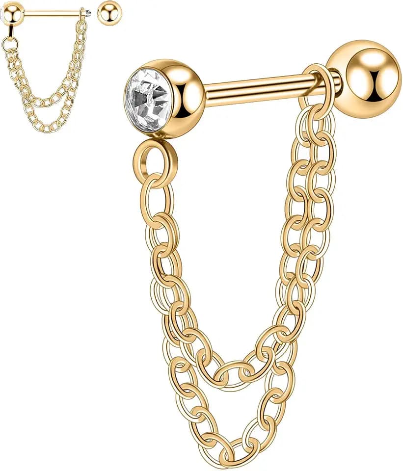 GAGABODY 16g Cartilage Earrings Stud Tragus Barbell Conch Dangle Chain Earring Cartilage Jewelry 316L Surgical Steel Helix Barbell Earring