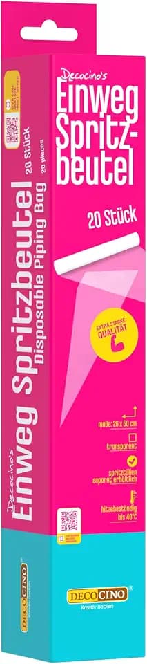 DECOCINO Einweg Spritzbeutel 20 Stk. - 20 * 50cm - reißfest & transparent - Profi-Spritztüten zum Dekorieren & Füllen von Cupcakes, Torten, Pralinen uvm.