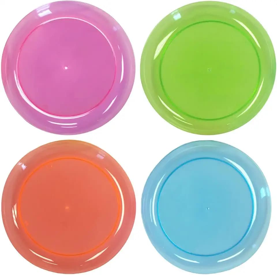 Party Essentials Hard Plastic 9-Inch Round Party/Luncheon Plates, Assorted Neon, 80-Count
