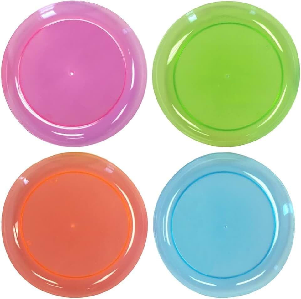 Party Essentials Hard Plastic 9-Inch Round Party/Luncheon Plates, Assorted Neon, 40-Count