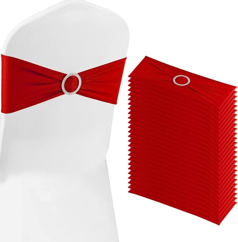 Rote Stuhlschärpen, 50 Stück, Spandex, Stretch-Stuhlband, Schärpen mit Schnallen für Klappstühle, Hochzeit, Party, Empfang, Babyparty, Veranstaltungen, Bankett-Dekorationen