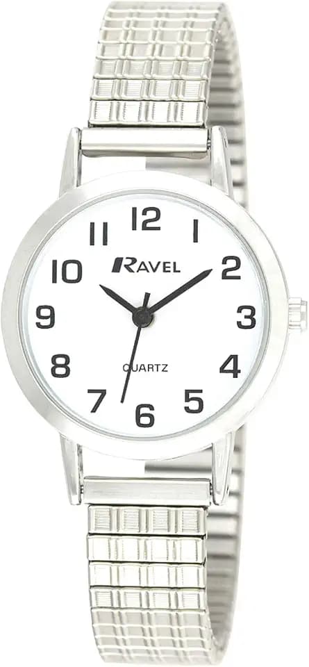 Ravel – Traditionelle Unisex-Uhr mit klarem Ziffernblatt auf Expander-Armband
