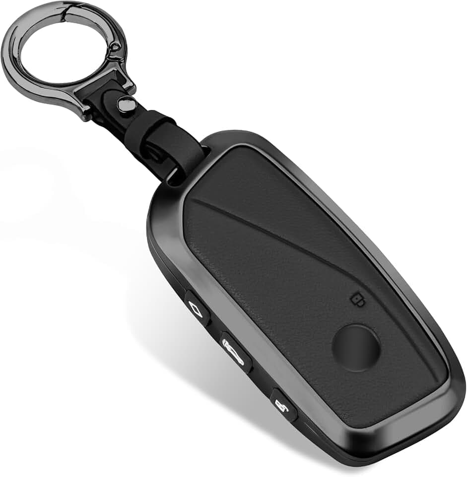 MILD EAST for BMW Zinc Alloy Frame Leather Key Fob Cover (Carbon-Black)