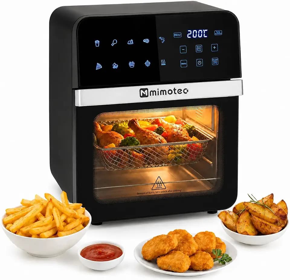 M mimotec Luftfritteuse Vera Touch 10L, ölfrei, 1800W, 10 digitale Programme, Touchscreen, Grillfunktion, einstellbarer Timer, 2 Stufen, Temperatur 80-200°C, gesundes Kochen