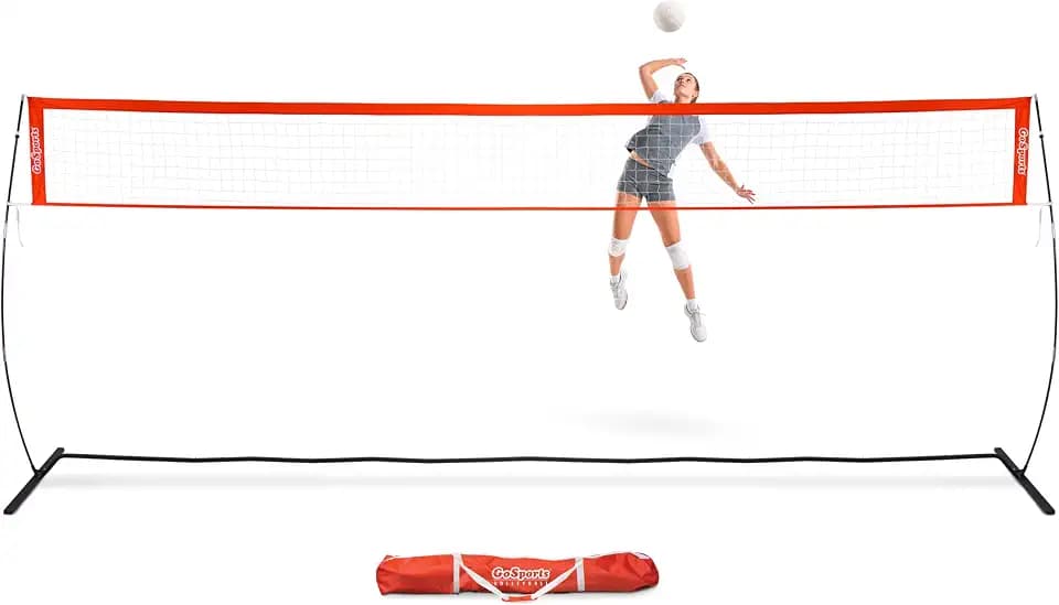 GoSports Freestanding Volleyball Training Net - 12 ft or 20 ft - Indoor our Outdoor Use, Instant Setup, and Height Adjustable